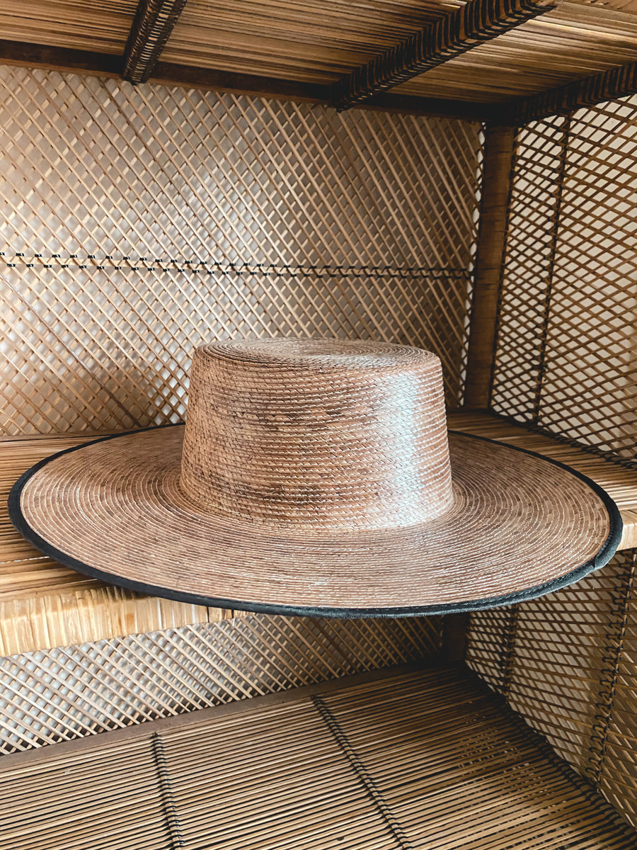 Flat top boater, brown trim